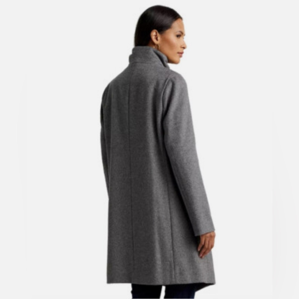 Lauren Ralph Lauren Fringe Wrap Coat Heather Gray Wool Blend Mid Length Size 6 - Picture 4 of 14